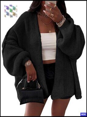 Oversized Chunky Cardigan Lantern Sleeve Open Front Slouchy Sweater Coats